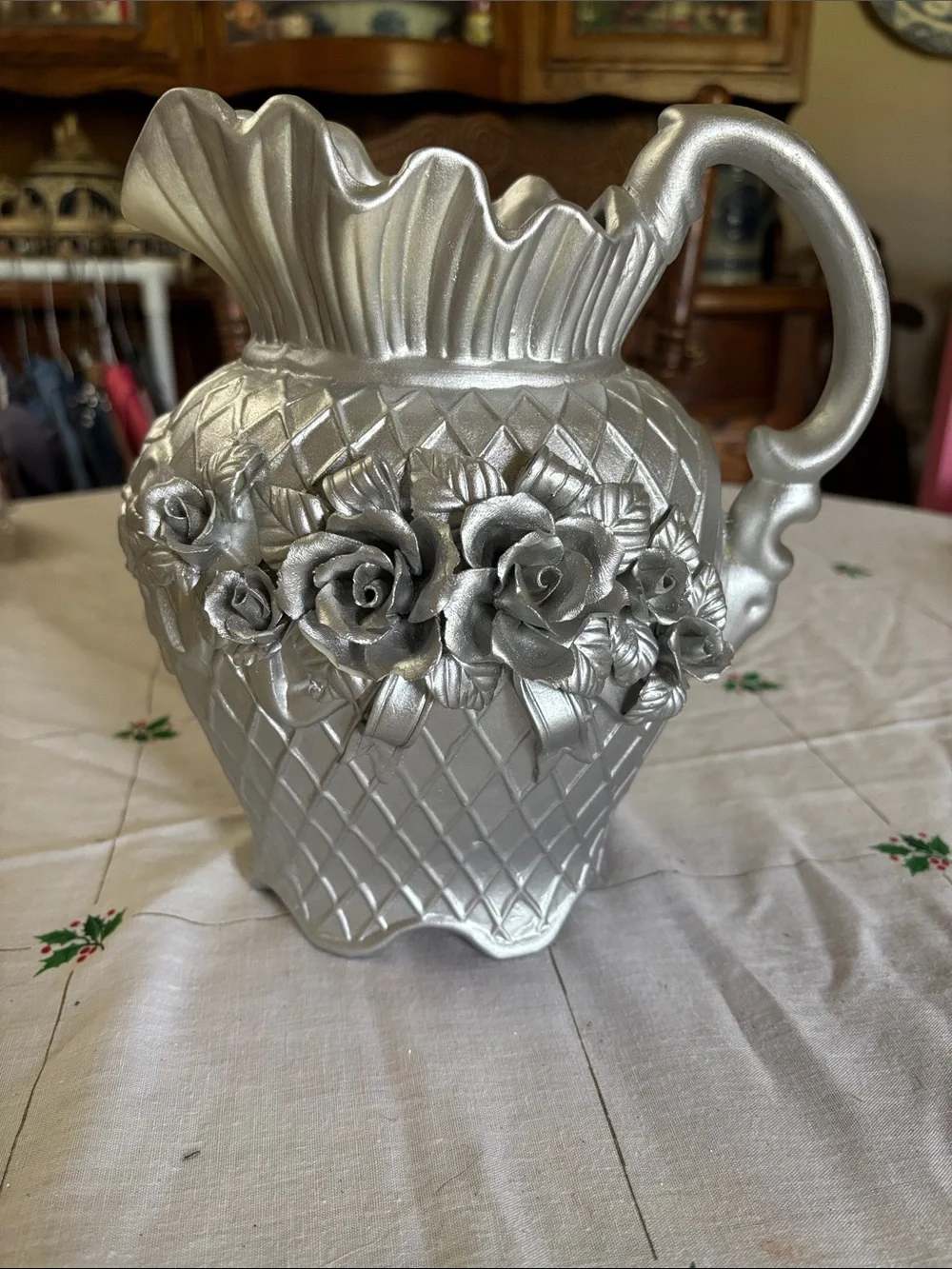 Decorative Silver Floral Pitcher - Elegant Home Accent